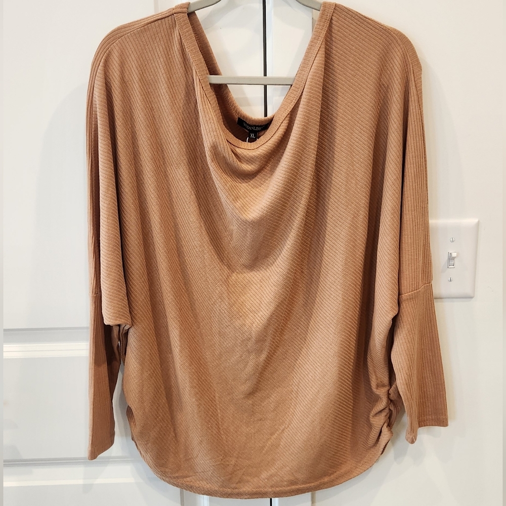 Draped Cowl Neck Sweater in Camel